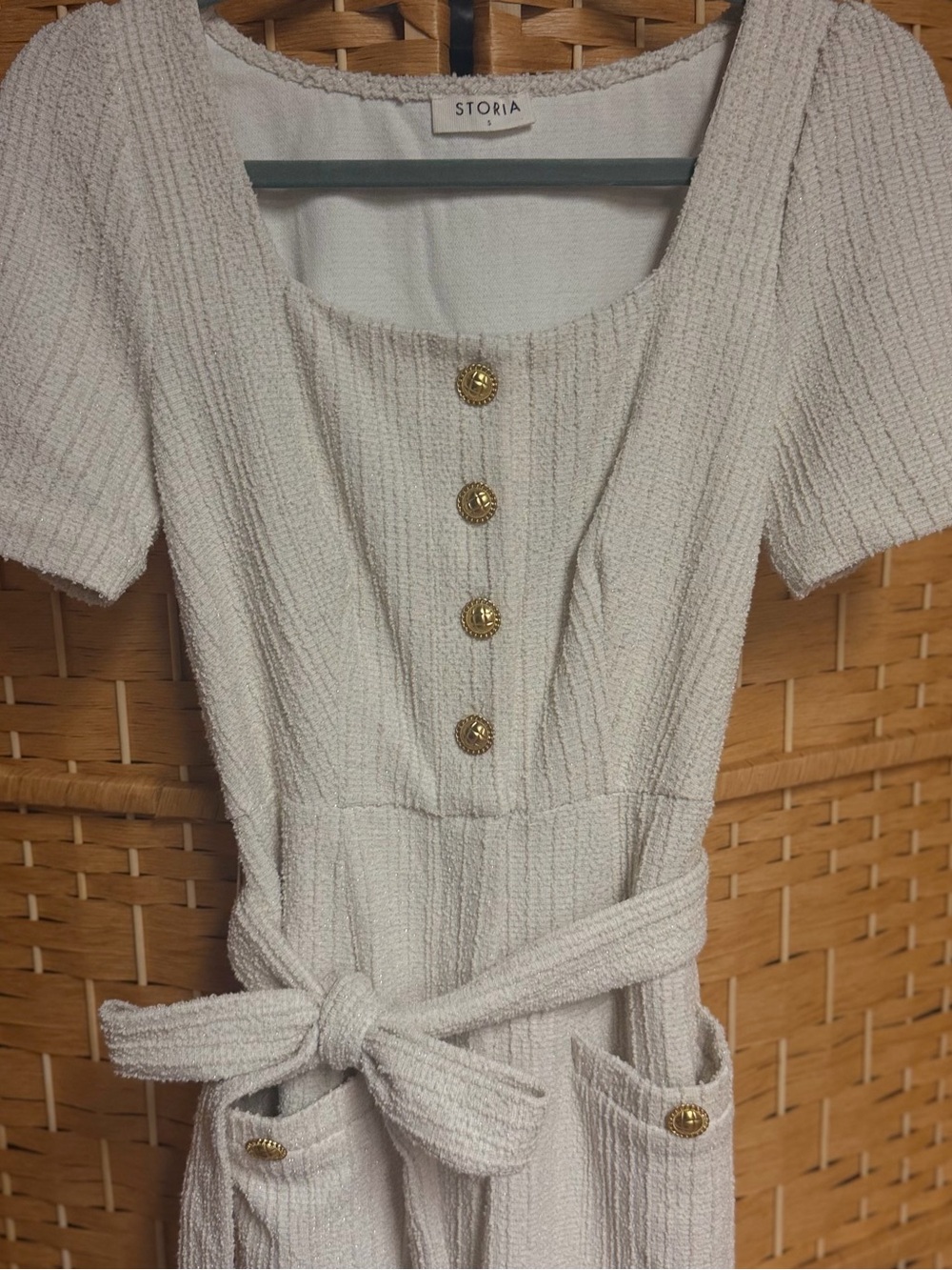 Storia Ivory Textured Knit Jumpsuit with Gold Buttons - Picture 3 of 6